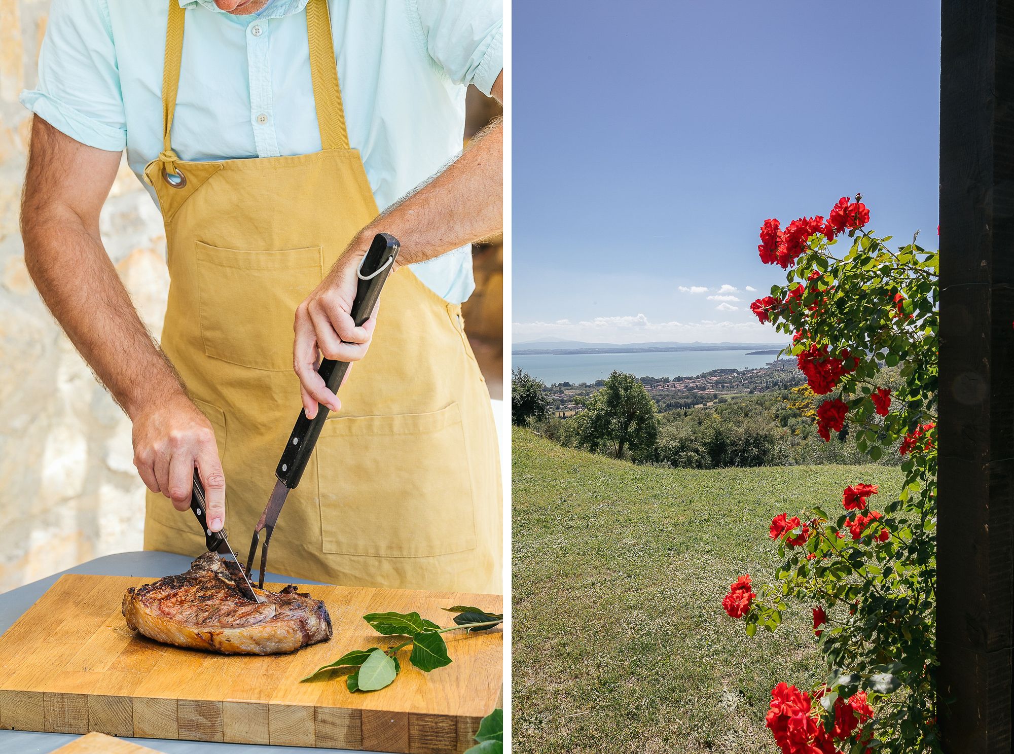 Cooking beef on the plancha in the outdoor kitchen